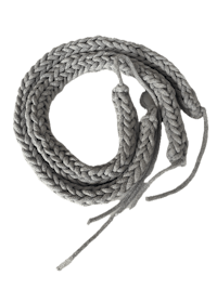 a grey braided rope on a black background